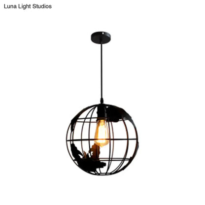 Industrial Metallic Pendant Light with Cage Globe Design for Coffee Shop - 1 Light Ceiling Fixture