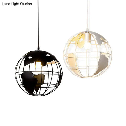 Industrial Metallic Pendant Light with Cage Globe Design for Coffee Shop - 1 Light Ceiling Fixture