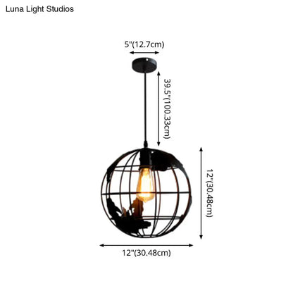 Industrial Metallic Pendant Light with Cage Globe Design for Coffee Shop - 1 Light Ceiling Fixture