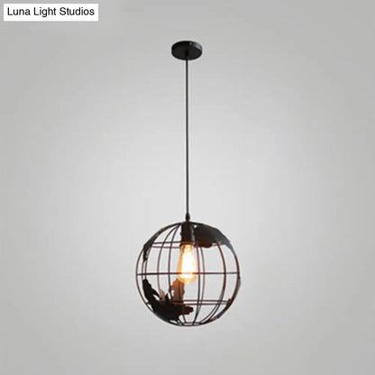 Industrial Metallic Pendant Light with Cage Globe Design for Coffee Shop - 1 Light Ceiling Fixture