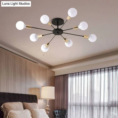 DecorBites™ DecorBites™ Industrial Metallic Semi Flush Light - Black Sputnik Design with 6/8 Exposed Bulbs - Ceiling Mounted Fixture, 23.5"/27.5" W