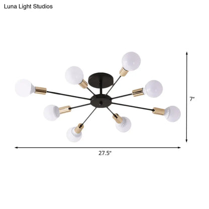 DecorBites™ DecorBites™ Industrial Metallic Semi Flush Light - Black Sputnik Design with 6/8 Exposed Bulbs - Ceiling Mounted Fixture, 23.5"/27.5" W