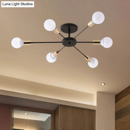 DecorBites™ DecorBites™ Industrial Metallic Semi Flush Light - Black Sputnik Design with 6/8 Exposed Bulbs - Ceiling Mounted Fixture, 23.5"/27.5" W