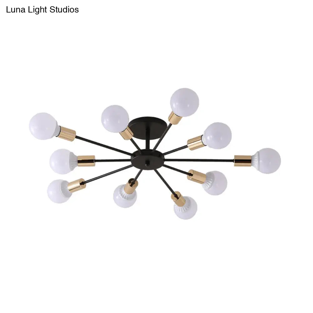 DecorBites™ DecorBites™ Industrial Metallic Semi Flush Light - Black Sputnik Design with 6/8 Exposed Bulbs - Ceiling Mounted Fixture, 23.5"/27.5" W