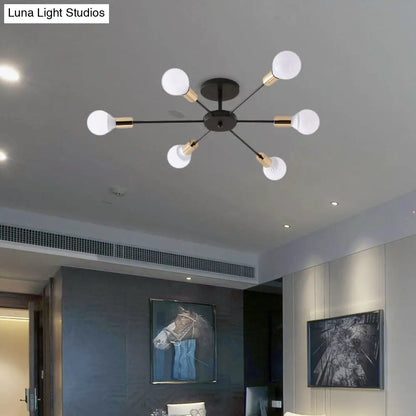 DecorBites™ DecorBites™ Industrial Metallic Semi Flush Light - Black Sputnik Design with 6/8 Exposed Bulbs - Ceiling Mounted Fixture, 23.5"/27.5" W