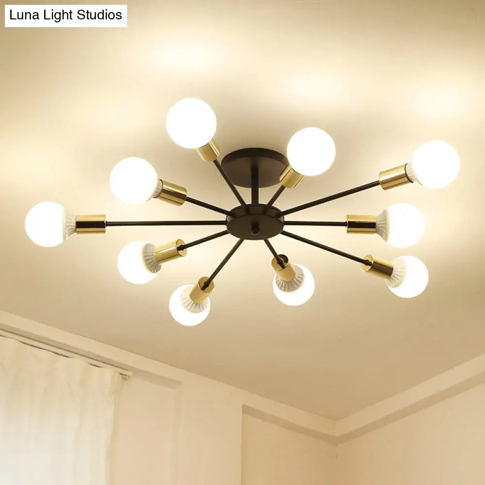 DecorBites™ DecorBites™ Industrial Metallic Semi Flush Light - Black Sputnik Design with 6/8 Exposed Bulbs - Ceiling Mounted Fixture, 23.5"/27.5" W