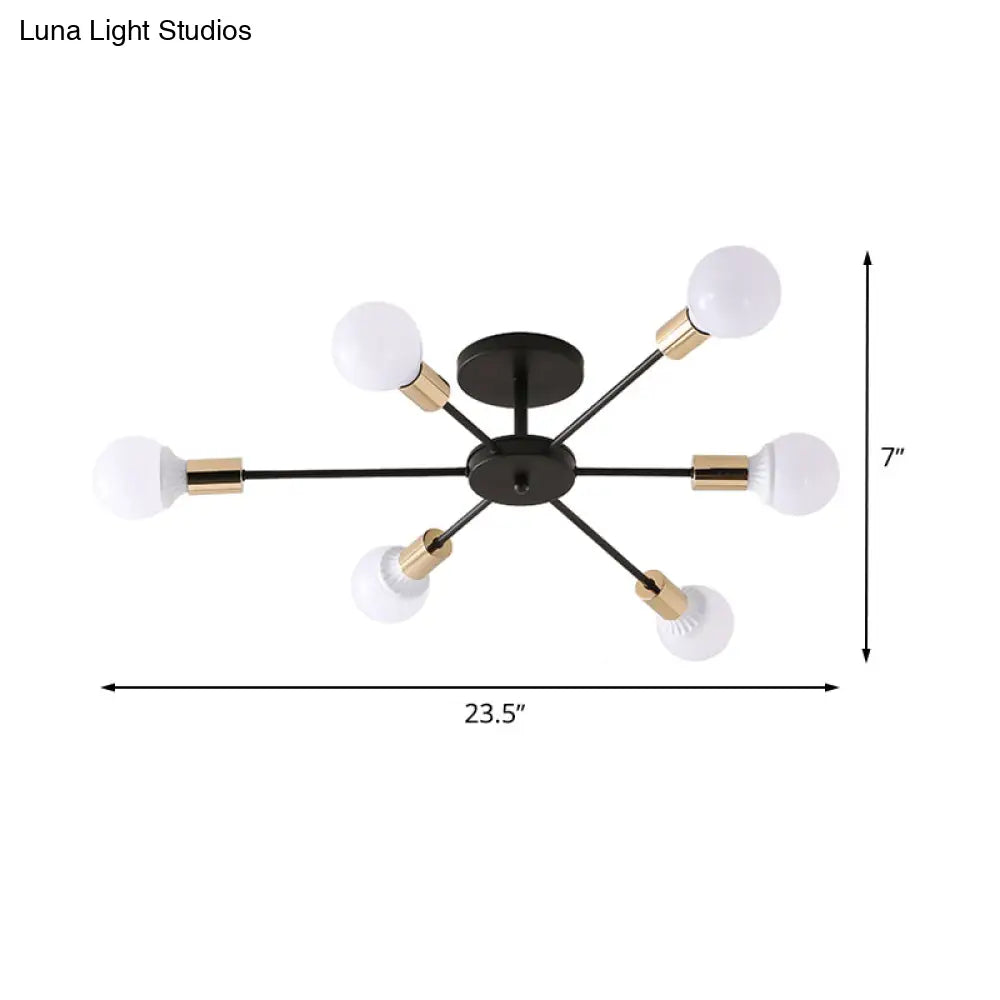 DecorBites™ DecorBites™ Industrial Metallic Semi Flush Light - Black Sputnik Design with 6/8 Exposed Bulbs - Ceiling Mounted Fixture, 23.5"/27.5" W