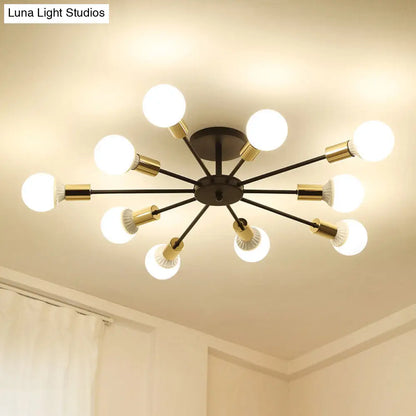 DecorBites™ DecorBites™ Industrial Metallic Semi Flush Light - Black Sputnik Design with 6/8 Exposed Bulbs - Ceiling Mounted Fixture, 23.5"/27.5" W