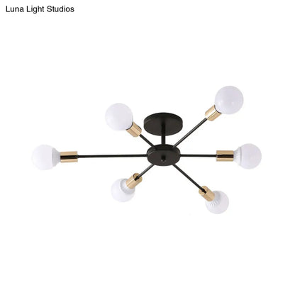 DecorBites™ DecorBites™ Industrial Metallic Semi Flush Light - Black Sputnik Design with 6/8 Exposed Bulbs - Ceiling Mounted Fixture, 23.5"/27.5" W