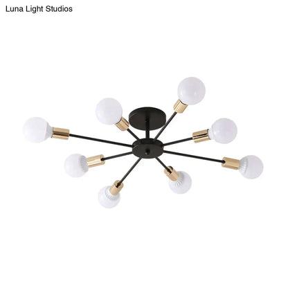 DecorBites™ DecorBites™ Industrial Metallic Semi Flush Light - Black Sputnik Design with 6/8 Exposed Bulbs - Ceiling Mounted Fixture, 23.5"/27.5" W