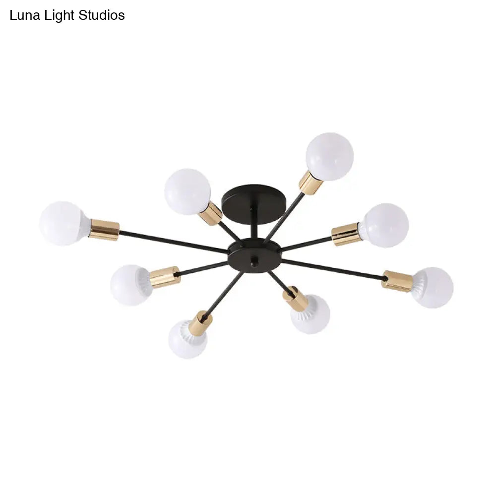 DecorBites™ DecorBites™ Industrial Metallic Semi Flush Light - Black Sputnik Design with 6/8 Exposed Bulbs - Ceiling Mounted Fixture, 23.5"/27.5" W