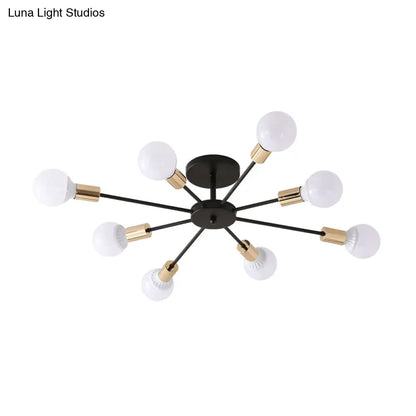 DecorBites™ DecorBites™ Industrial Metallic Semi Flush Light - Black Sputnik Design with 6/8 Exposed Bulbs - Ceiling Mounted Fixture, 23.5"/27.5" W