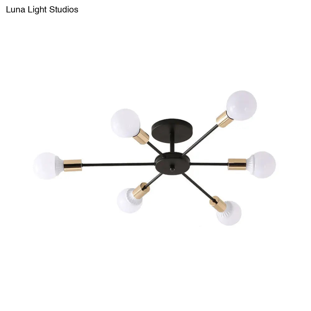 DecorBites™ DecorBites™ Industrial Metallic Semi Flush Light - Black Sputnik Design with 6/8 Exposed Bulbs - Ceiling Mounted Fixture, 23.5"/27.5" W