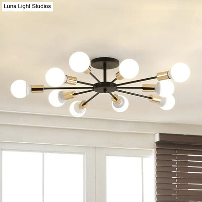 DecorBites™ DecorBites™ Industrial Metallic Semi Flush Light - Black Sputnik Design with 6/8 Exposed Bulbs - Ceiling Mounted Fixture, 23.5"/27.5" W