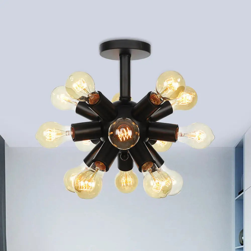 DecorBites™ DecorBites™ Industrial Metallic Sputnik Semi Flush Light Fixture - Stylish Black Coffee House Flush Mount Lamp with 6/9/12 Bulbs