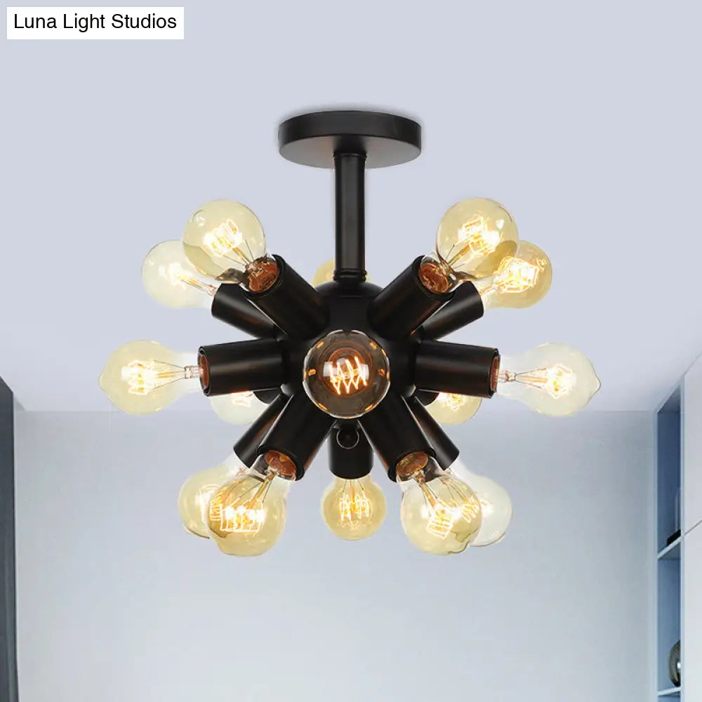 DecorBites™ DecorBites™ Industrial Metallic Sputnik Semi Flush Light Fixture - Stylish Black Coffee House Flush Mount Lamp with 6/9/12 Bulbs