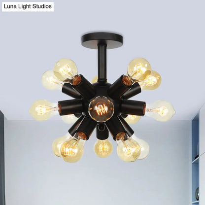 DecorBites™ DecorBites™ Industrial Metallic Sputnik Semi Flush Light Fixture - Stylish Black Coffee House Flush Mount Lamp with 6/9/12 Bulbs