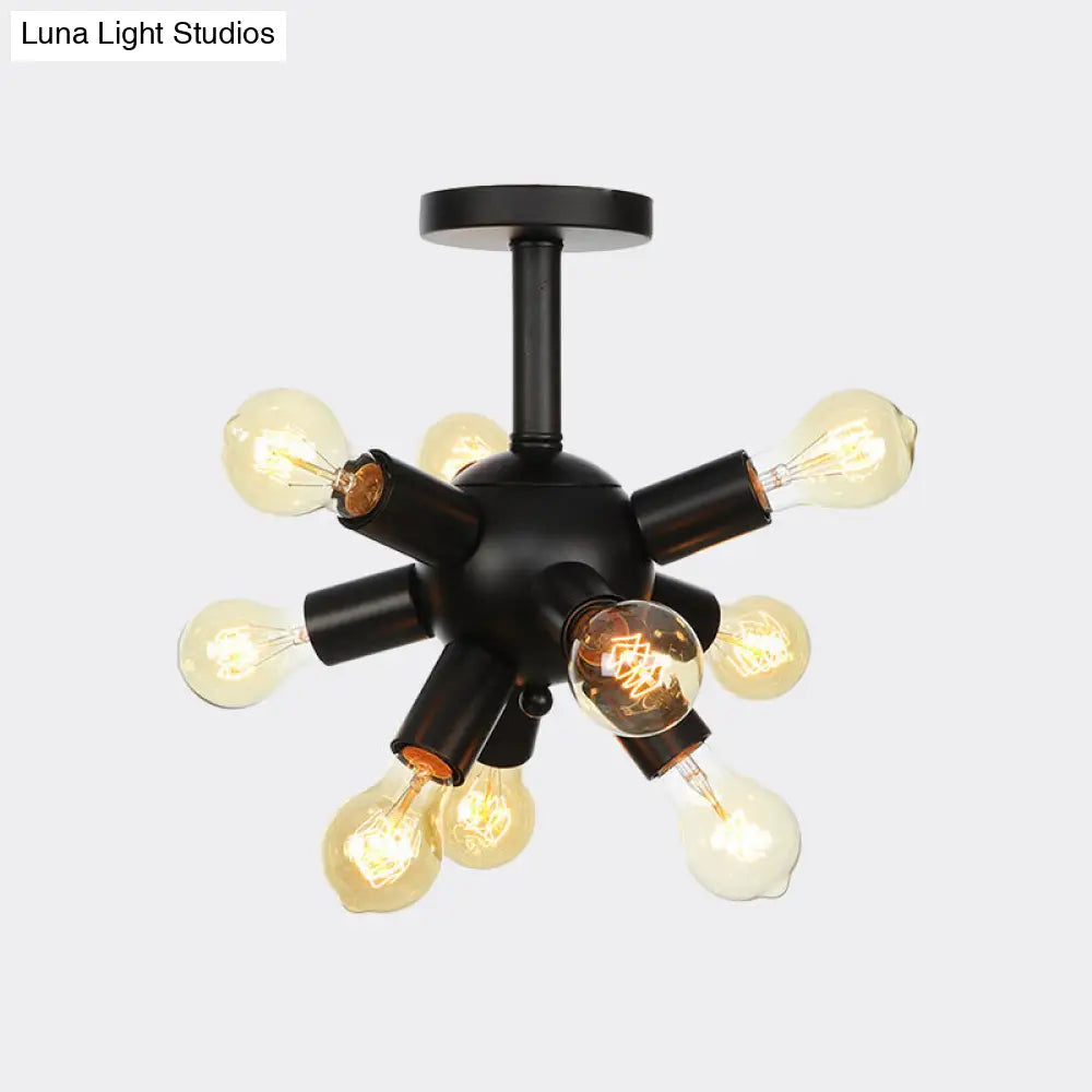 DecorBites™ DecorBites™ Industrial Metallic Sputnik Semi Flush Light Fixture - Stylish Black Coffee House Flush Mount Lamp with 6/9/12 Bulbs