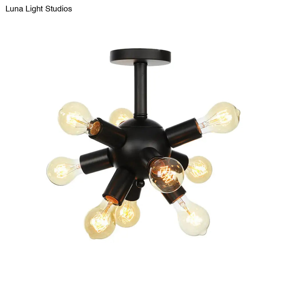 DecorBites™ DecorBites™ Industrial Metallic Sputnik Semi Flush Light Fixture - Stylish Black Coffee House Flush Mount Lamp with 6/9/12 Bulbs