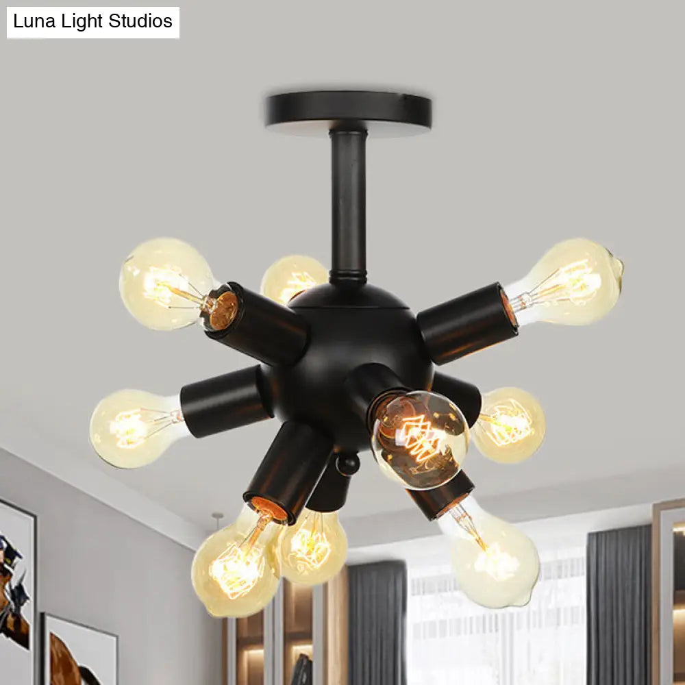 DecorBites™ DecorBites™ Industrial Metallic Sputnik Semi Flush Light Fixture - Stylish Black Coffee House Flush Mount Lamp with 6/9/12 Bulbs