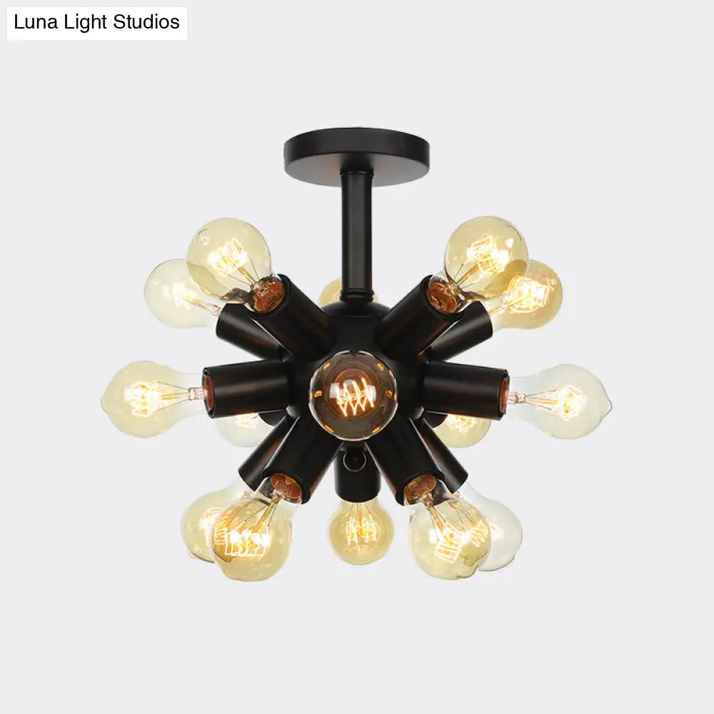 DecorBites™ DecorBites™ Industrial Metallic Sputnik Semi Flush Light Fixture - Stylish Black Coffee House Flush Mount Lamp with 6/9/12 Bulbs