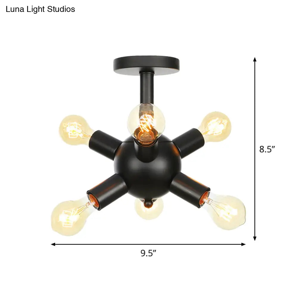 DecorBites™ DecorBites™ Industrial Metallic Sputnik Semi Flush Light Fixture - Stylish Black Coffee House Flush Mount Lamp with 6/9/12 Bulbs