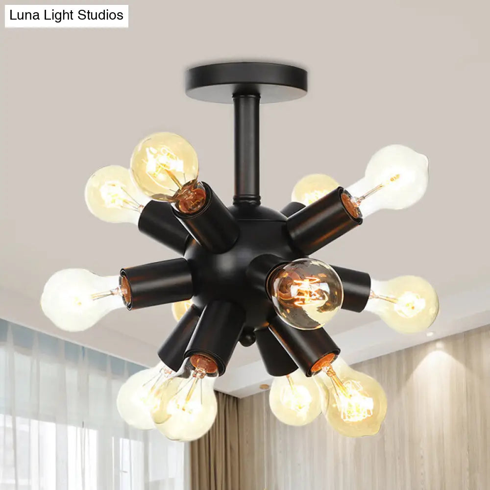 DecorBites™ DecorBites™ Industrial Metallic Sputnik Semi Flush Light Fixture - Stylish Black Coffee House Flush Mount Lamp with 6/9/12 Bulbs