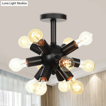 DecorBites™ DecorBites™ Industrial Metallic Sputnik Semi Flush Light Fixture - Stylish Black Coffee House Flush Mount Lamp with 6/9/12 Bulbs