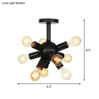 DecorBites™ DecorBites™ Industrial Metallic Sputnik Semi Flush Light Fixture - Stylish Black Coffee House Flush Mount Lamp with 6/9/12 Bulbs