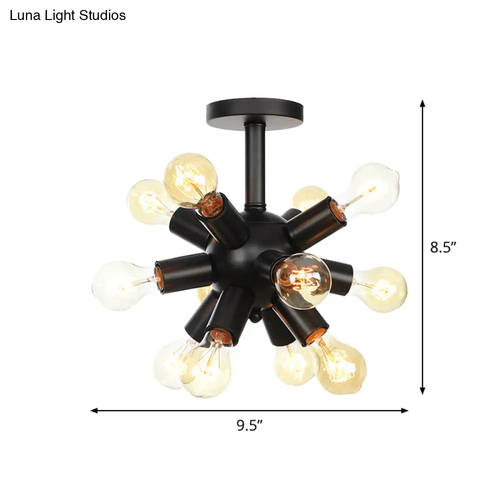 DecorBites™ DecorBites™ Industrial Metallic Sputnik Semi Flush Light Fixture - Stylish Black Coffee House Flush Mount Lamp with 6/9/12 Bulbs
