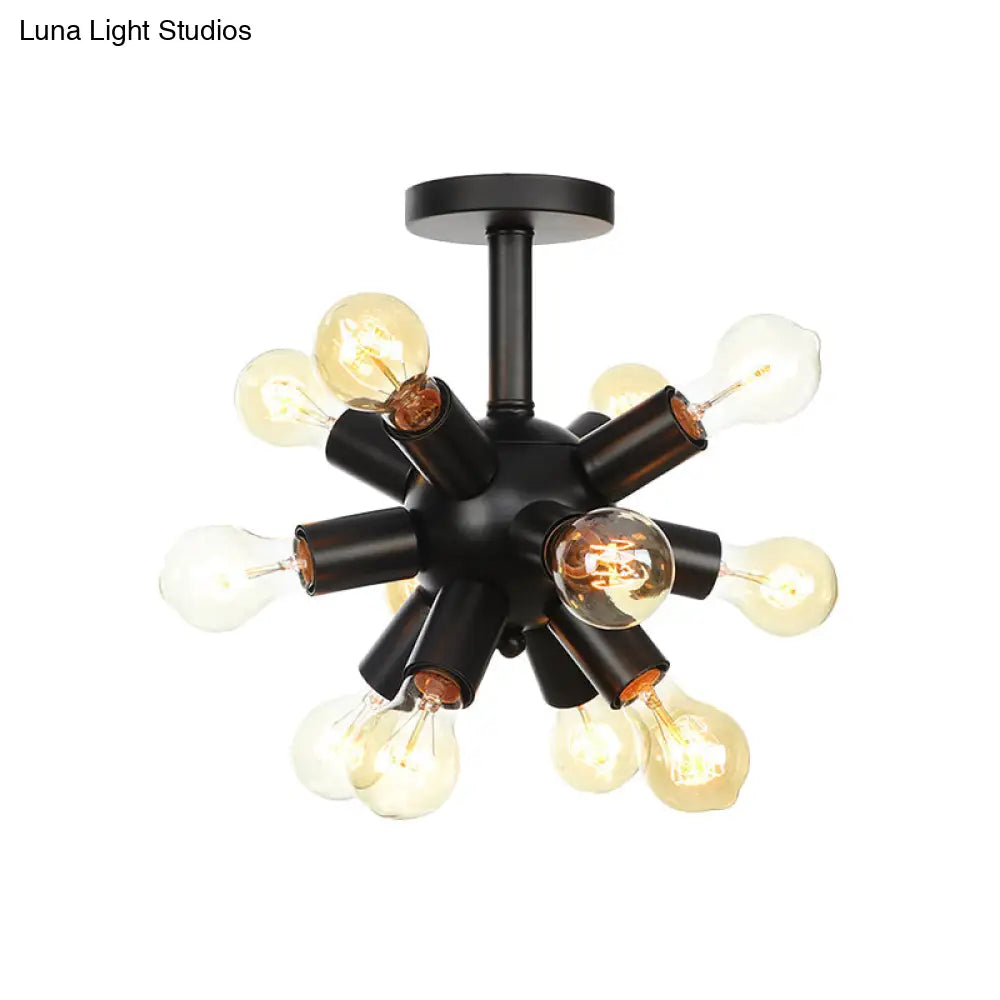 DecorBites™ DecorBites™ Industrial Metallic Sputnik Semi Flush Light Fixture - Stylish Black Coffee House Flush Mount Lamp with 6/9/12 Bulbs