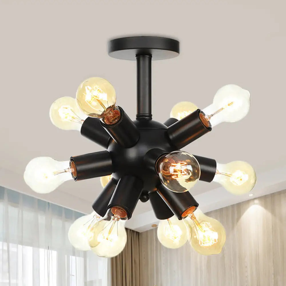 DecorBites™ DecorBites™ Industrial Metallic Sputnik Semi Flush Light Fixture - Stylish Black Coffee House Flush Mount Lamp with 6/9/12 Bulbs