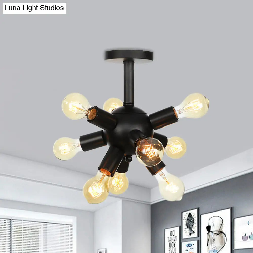 DecorBites™ DecorBites™ Industrial Metallic Sputnik Semi Flush Light Fixture - Stylish Black Coffee House Flush Mount Lamp with 6/9/12 Bulbs