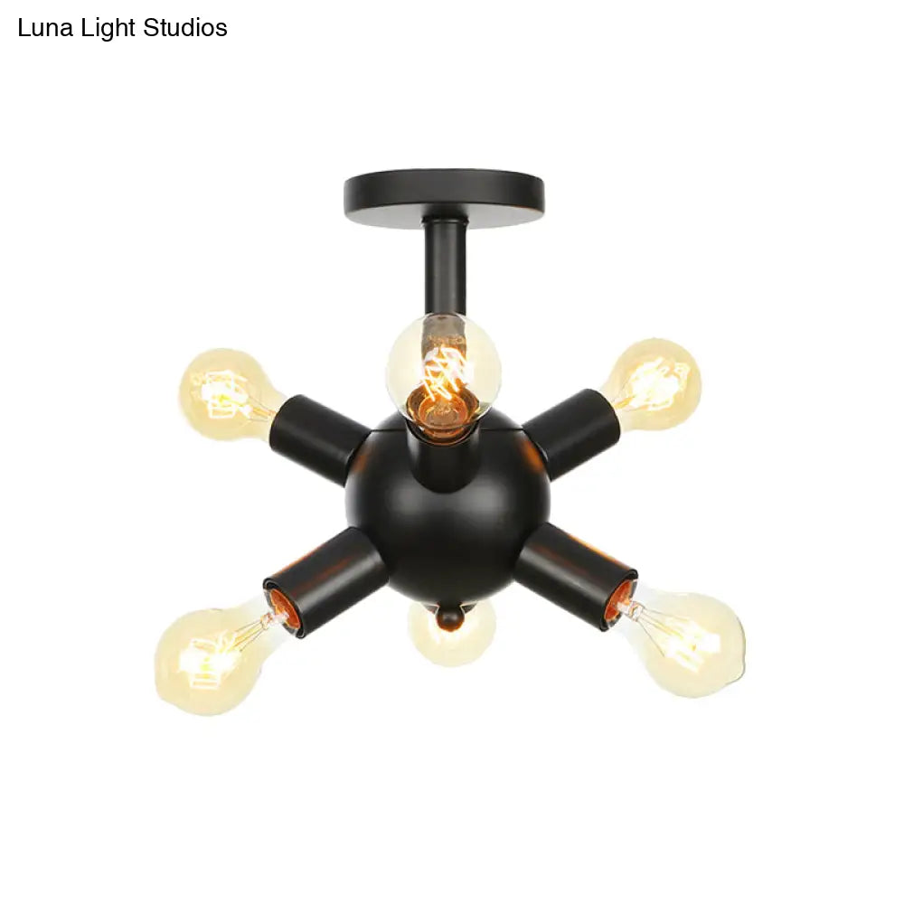 DecorBites™ DecorBites™ Industrial Metallic Sputnik Semi Flush Light Fixture - Stylish Black Coffee House Flush Mount Lamp with 6/9/12 Bulbs