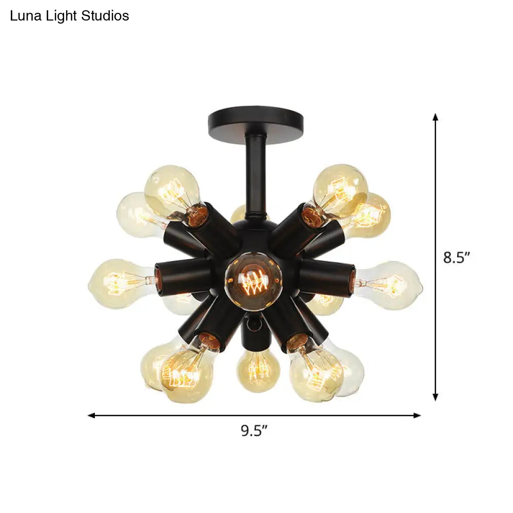 DecorBites™ DecorBites™ Industrial Metallic Sputnik Semi Flush Light Fixture - Stylish Black Coffee House Flush Mount Lamp with 6/9/12 Bulbs