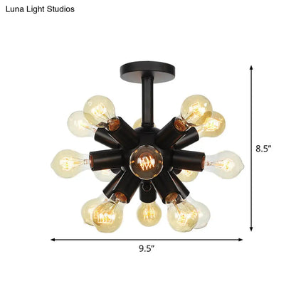 DecorBites™ DecorBites™ Industrial Metallic Sputnik Semi Flush Light Fixture - Stylish Black Coffee House Flush Mount Lamp with 6/9/12 Bulbs