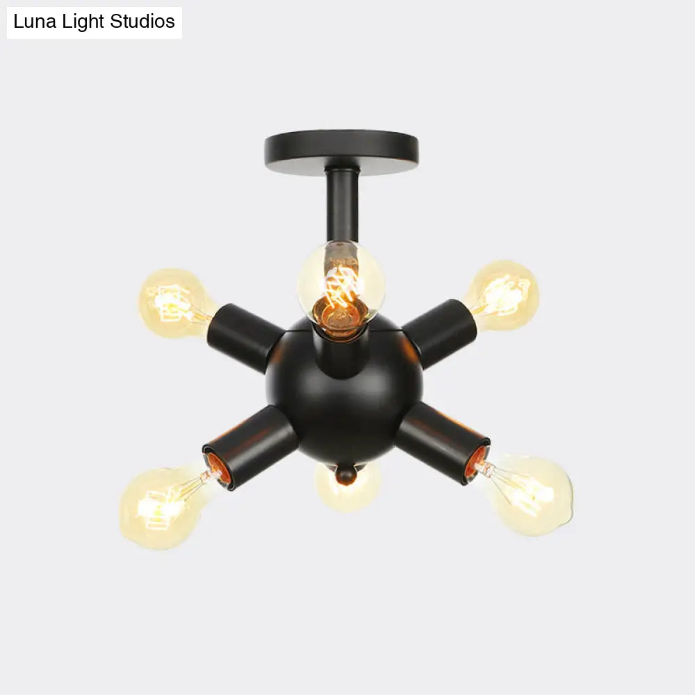 DecorBites™ DecorBites™ Industrial Metallic Sputnik Semi Flush Light Fixture - Stylish Black Coffee House Flush Mount Lamp with 6/9/12 Bulbs