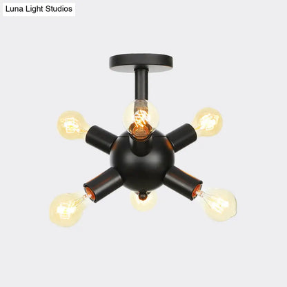 DecorBites™ DecorBites™ Industrial Metallic Sputnik Semi Flush Light Fixture - Stylish Black Coffee House Flush Mount Lamp with 6/9/12 Bulbs