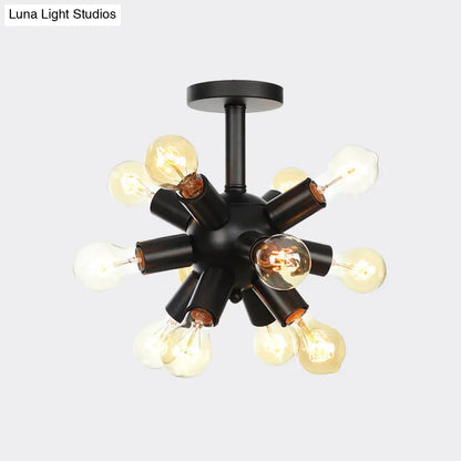 DecorBites™ DecorBites™ Industrial Metallic Sputnik Semi Flush Light Fixture - Stylish Black Coffee House Flush Mount Lamp with 6/9/12 Bulbs