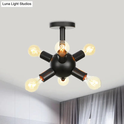 DecorBites™ DecorBites™ Industrial Metallic Sputnik Semi Flush Light Fixture - Stylish Black Coffee House Flush Mount Lamp with 6/9/12 Bulbs