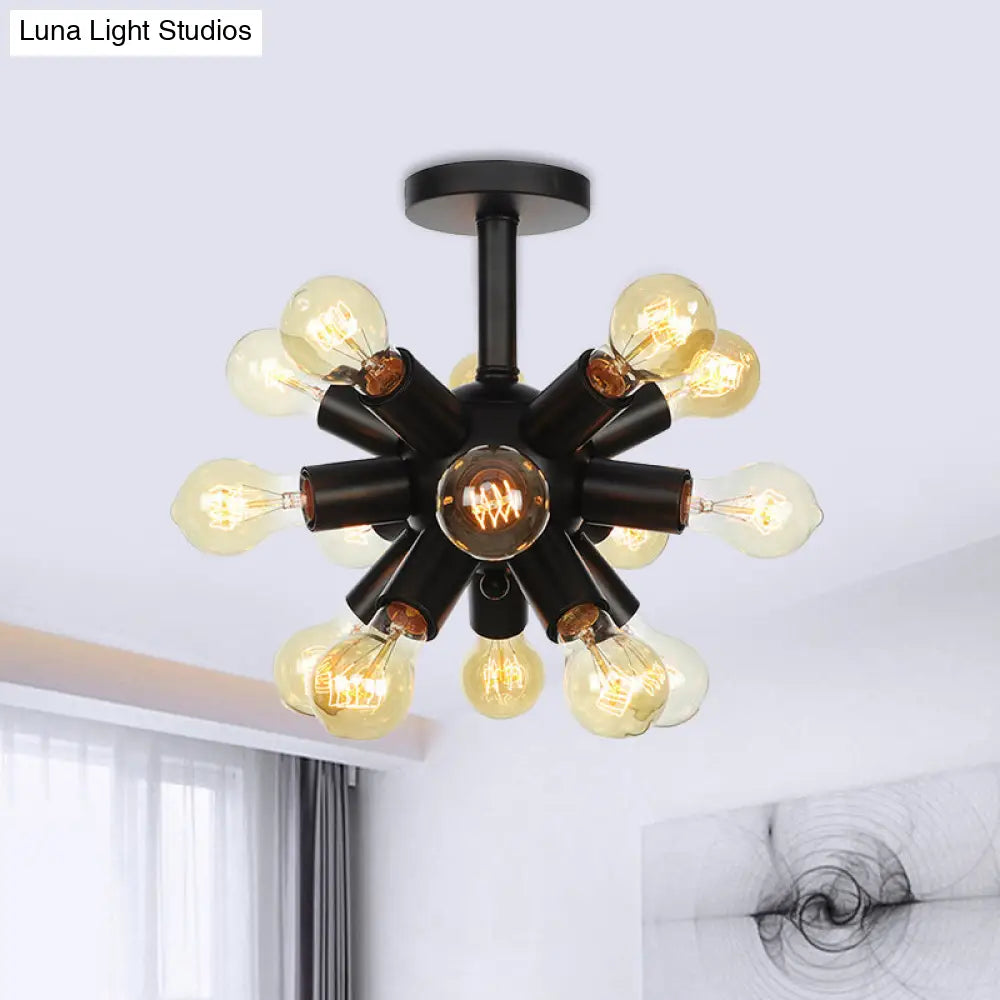 DecorBites™ DecorBites™ Industrial Metallic Sputnik Semi Flush Light Fixture - Stylish Black Coffee House Flush Mount Lamp with 6/9/12 Bulbs