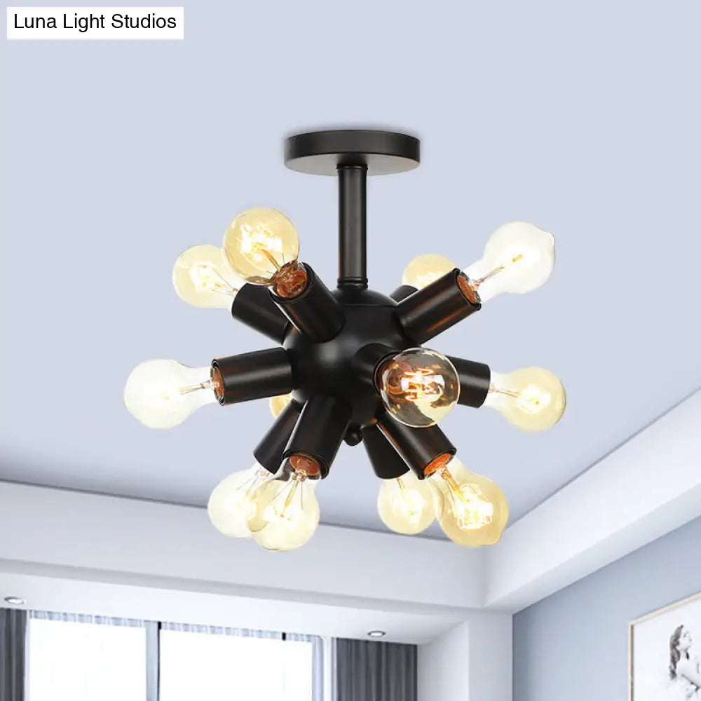 DecorBites™ DecorBites™ Industrial Metallic Sputnik Semi Flush Light Fixture - Stylish Black Coffee House Flush Mount Lamp with 6/9/12 Bulbs