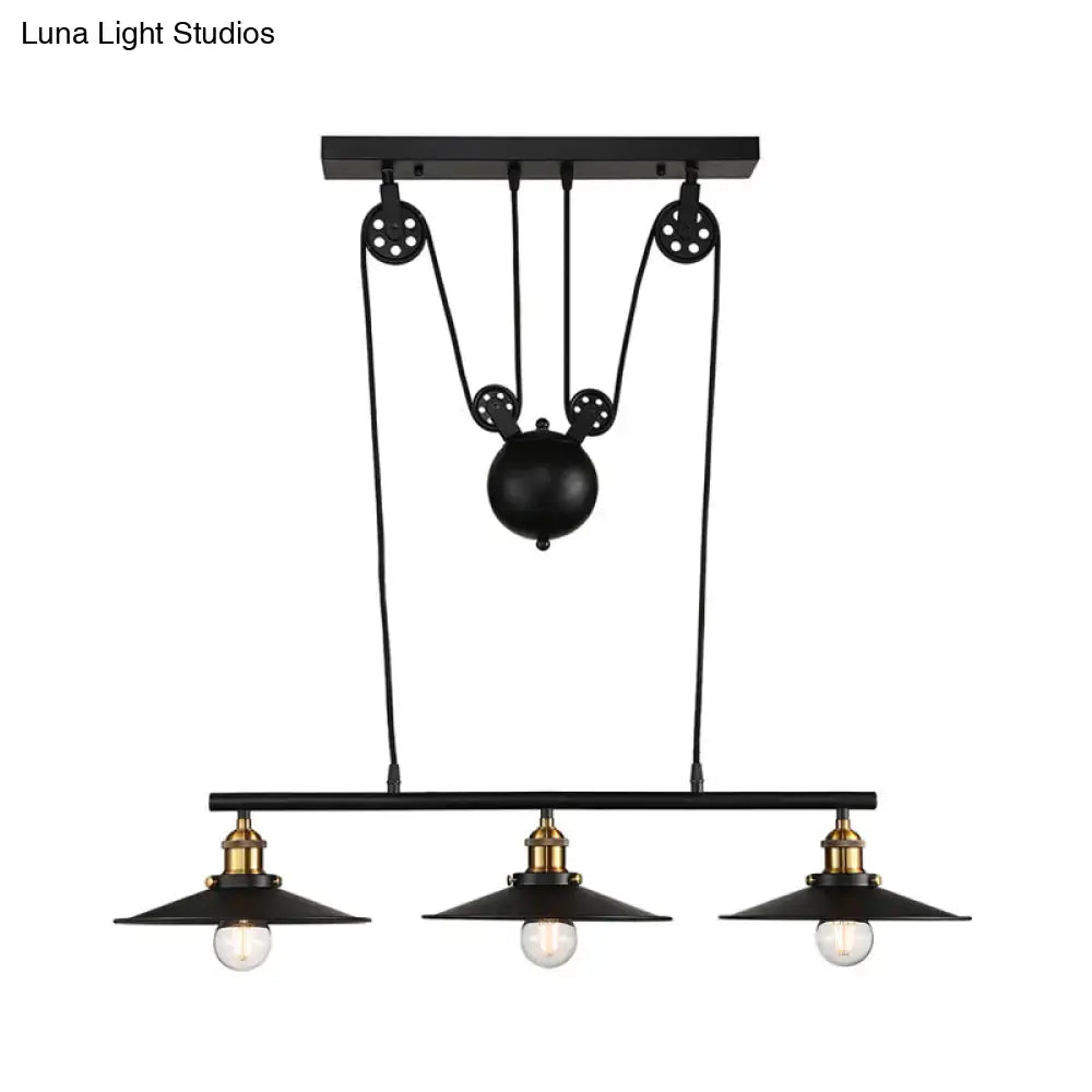 Decorbites industrial style metal island pendant light with black finish chain cord and three exposed bulbs