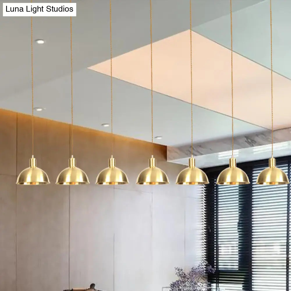 Industrial Multi-Hanging Pendant Lamp with Gold Dome Shade - 3/5/7 Lights for Restaurant Lighting