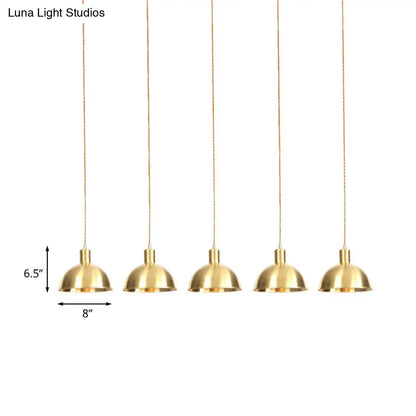 Industrial Multi-Hanging Pendant Lamp with Gold Dome Shade - 3/5/7 Lights for Restaurant Lighting