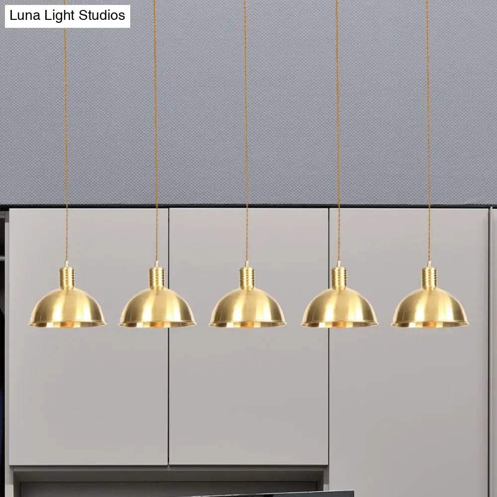 Industrial Multi-Hanging Pendant Lamp with Gold Dome Shade - 3/5/7 Lights for Restaurant Lighting