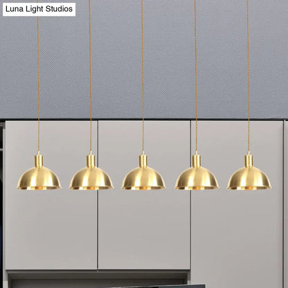 Industrial Multi-Hanging Pendant Lamp with Gold Dome Shade - 3/5/7 Lights for Restaurant Lighting