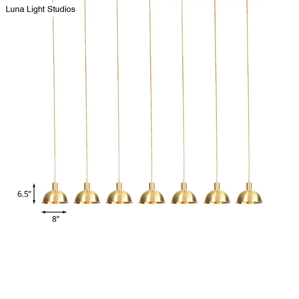 Industrial Multi-Hanging Pendant Lamp with Gold Dome Shade - 3/5/7 Lights for Restaurant Lighting