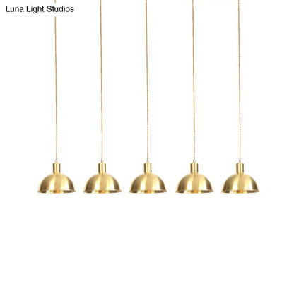 Industrial Multi-Hanging Pendant Lamp with Gold Dome Shade - 3/5/7 Lights for Restaurant Lighting