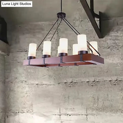DecorBites™ Industrial Multi-Light Pendant with Opal Glass & Black Cylinder Design, Includes Wooden Rectangle, Ideal for Islands